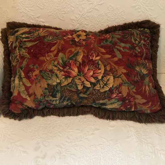 Red & greens tropical print pillow. - Picture 2 of 4